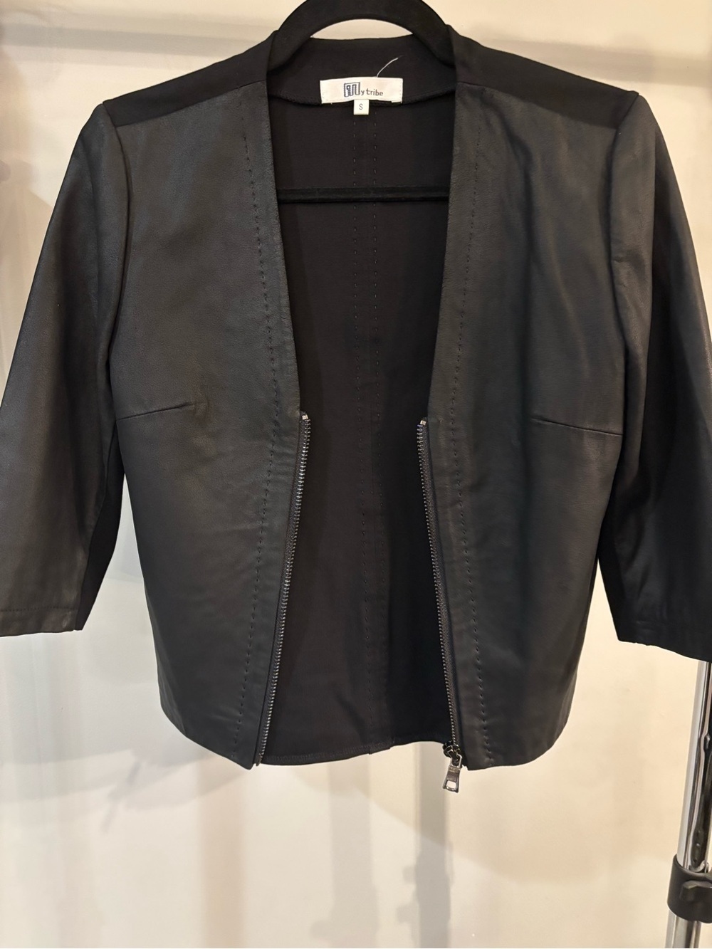 My Tribe Black genuine Leather Open-Front Jacket women’s size small